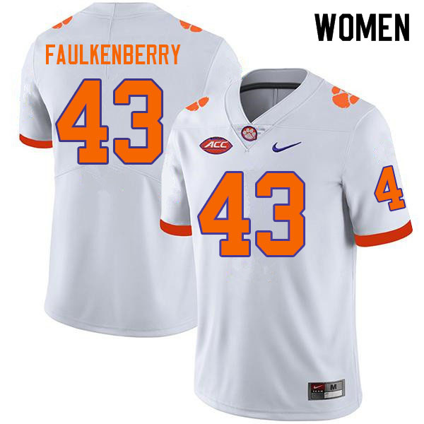 Women #43 Riggs Faulkenberry Clemson Tigers College Football Jerseys Sale-White